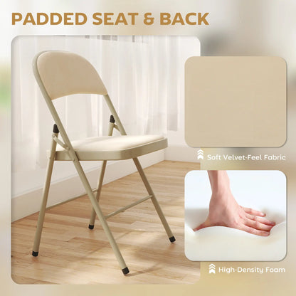 4 Pack Folding Chairs, Padded Seats, Velvet, Steel Frame, Beige Dining Chairs at Gallery Canada
