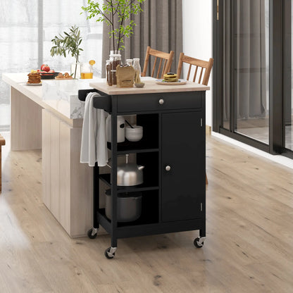 Modern Rolling Kitchen Island Cart, Natural Wood Top, Black Kitchen Islands & Kitchen Carts at Gallery Canada