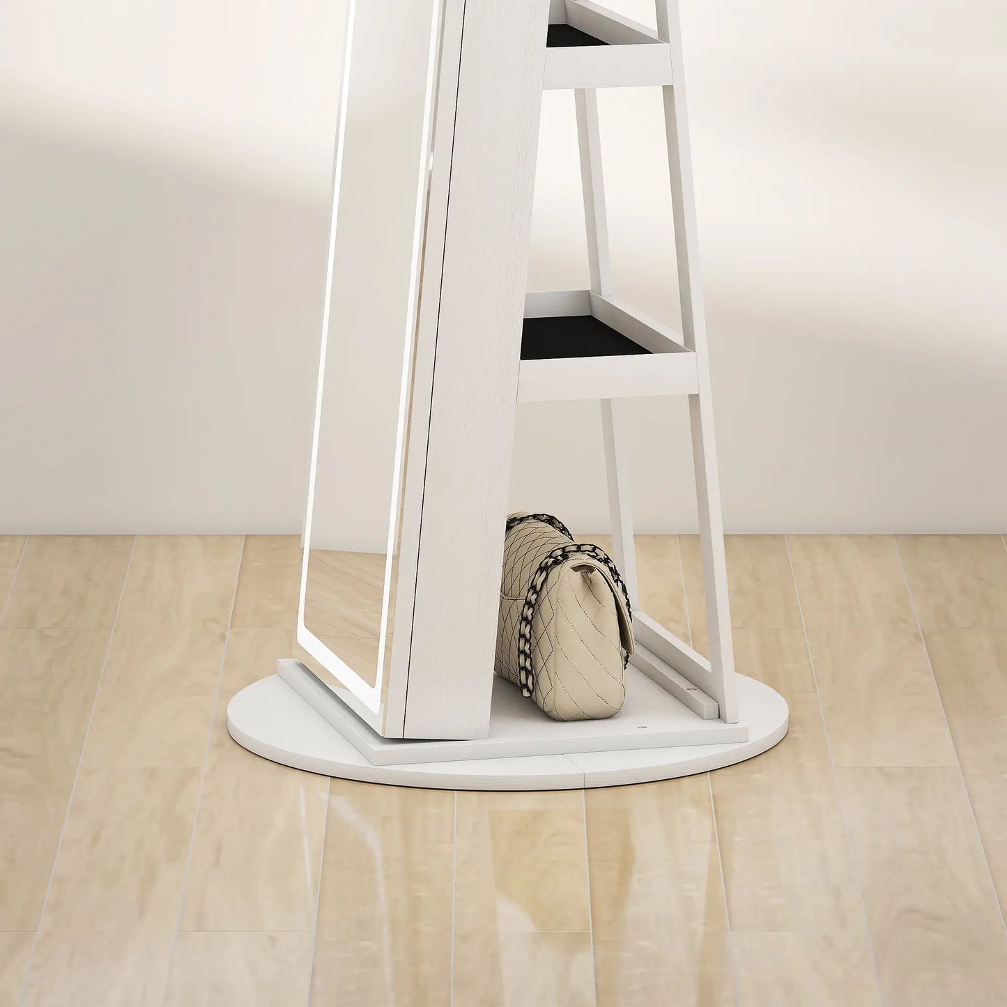 360° Swivel Jewelry Cabinet, Full Length Mirror, Lockable, LED Lights, White Jewelry Armoire & Jewellery Mirror Cabinets at Gallery Canada