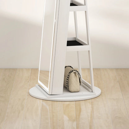 360° Swivel Jewelry Cabinet, Full Length Mirror, Lockable, LED Lights, White Jewelry Armoire & Jewellery Mirror Cabinets at Gallery Canada