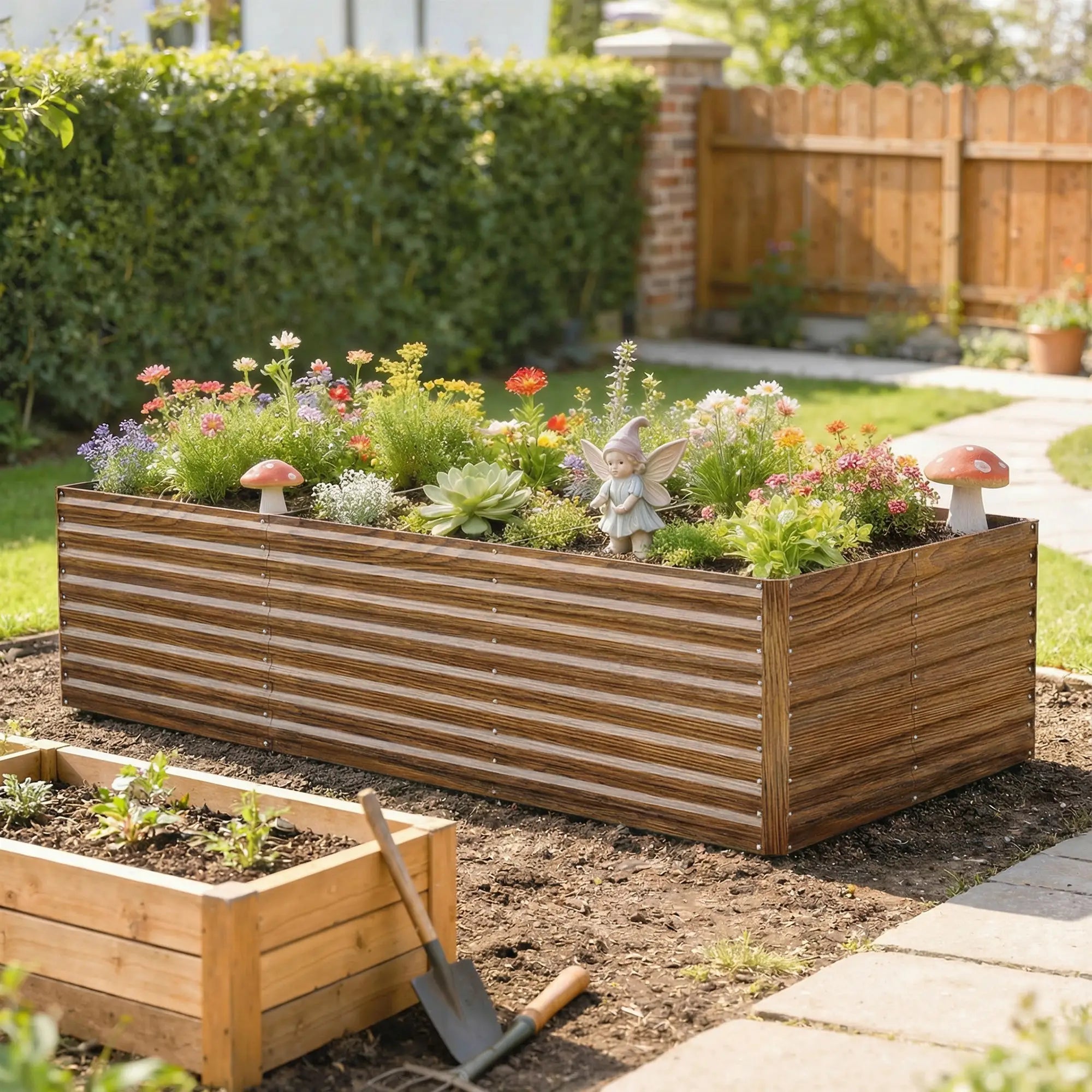 8' x 4' x 2' Raised Garden Bed, Galvanized Planter Box, Dark Brown Wood Effect, Dark Brown Galvanized Planter Boxes at Gallery Canada