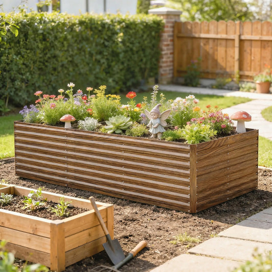 8' x 4' x 2' Raised Garden Bed, Galvanized Planter Box, Dark Brown Wood Effect, Dark Brown Galvanized Planter Boxes Dark Brown Wood Effect at Gallery Canada