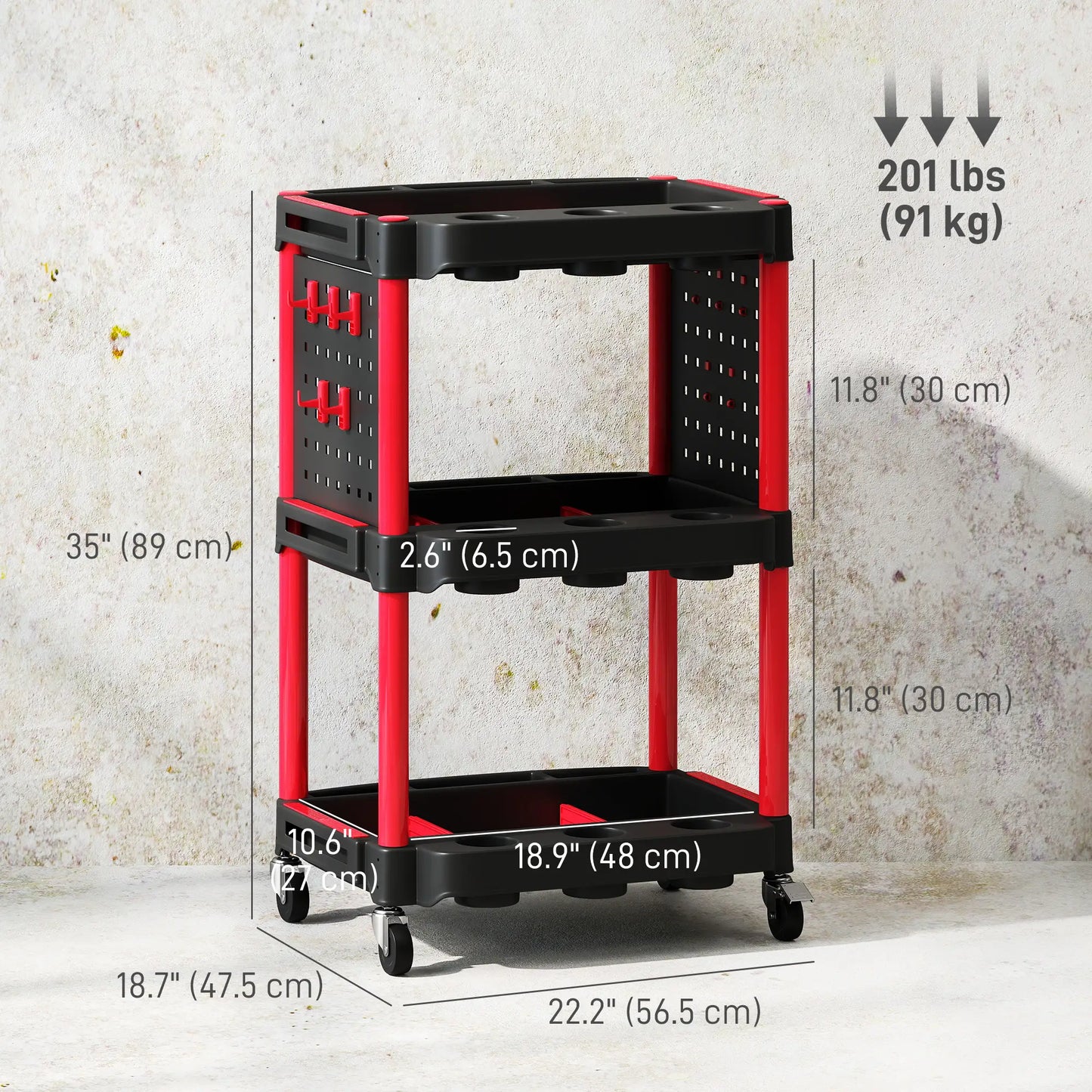 3-Tier Rolling Tool Cart, 200 LBS Capacity, Black & Red Tool Organizers at Gallery Canada