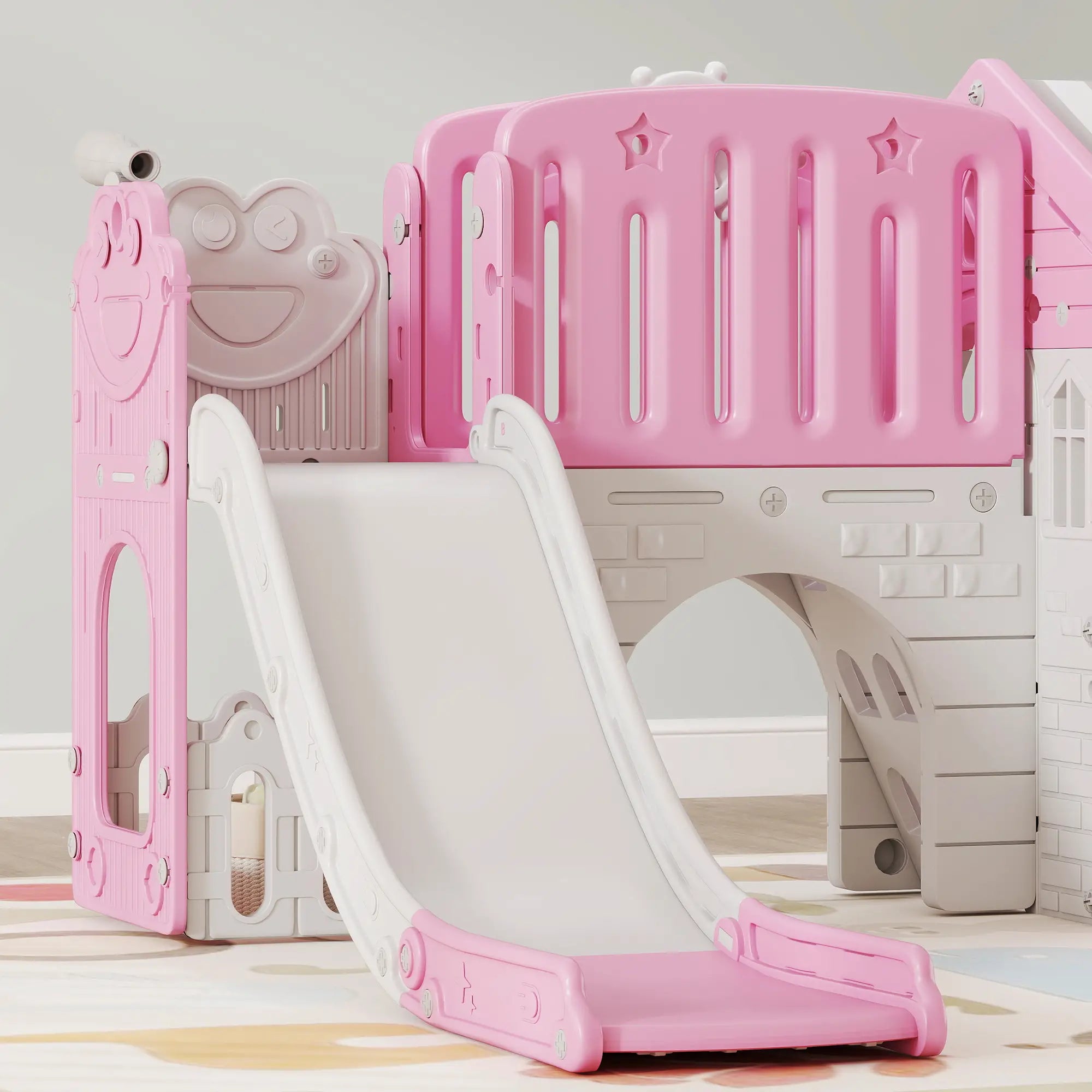 7-in-1 Toddler Slide Climber Playset with Playhouse and Basketball Hoop, Pink Gym Sets & Swings at Gallery Canada