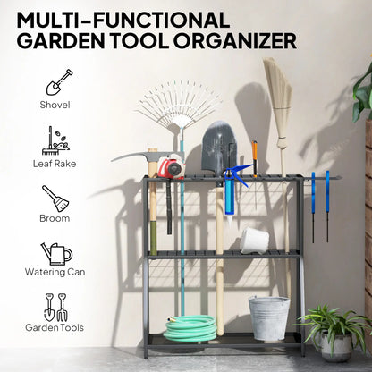 3-Tier Yard Tool Rack, Garden Organizer with Hooks, Black Garden Accessories at Gallery Canada