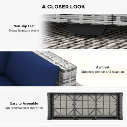 3-Seater Outdoor Sofa with Cushions, PE Rattan, Dark Blue Patio Furniture Sets at Gallery Canada