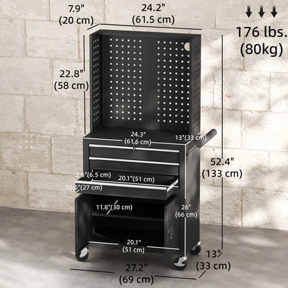 Rolling Tool Cabinet with Pegboard, Lockable Tool Chest, Mobile Tool Storage Organizer for Garage and Workshop, Black Tool Organizers at Gallery Canada