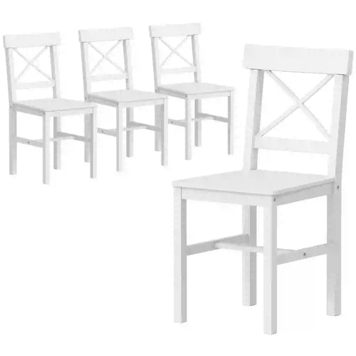Wooden Dining Chairs Set of 4, Cross Back, Solid Structure, White