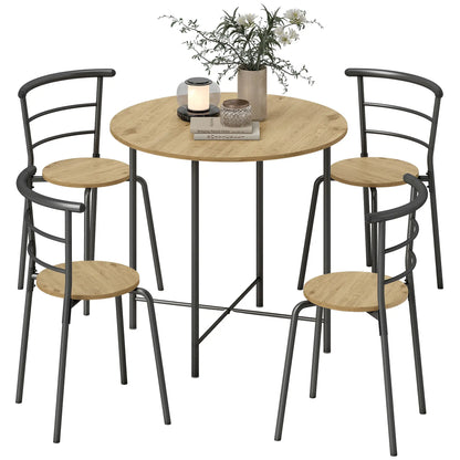 5 Piece Dining Table Set, Round for 4, Metal Frame, Natural Dining Table Sets at Gallery Canada