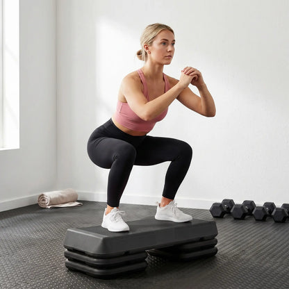 Adjustable Aerobic Stepper, 3-Level 4", 6", 8", 330lbs, Grey Aerobic Equipment at Gallery Canada