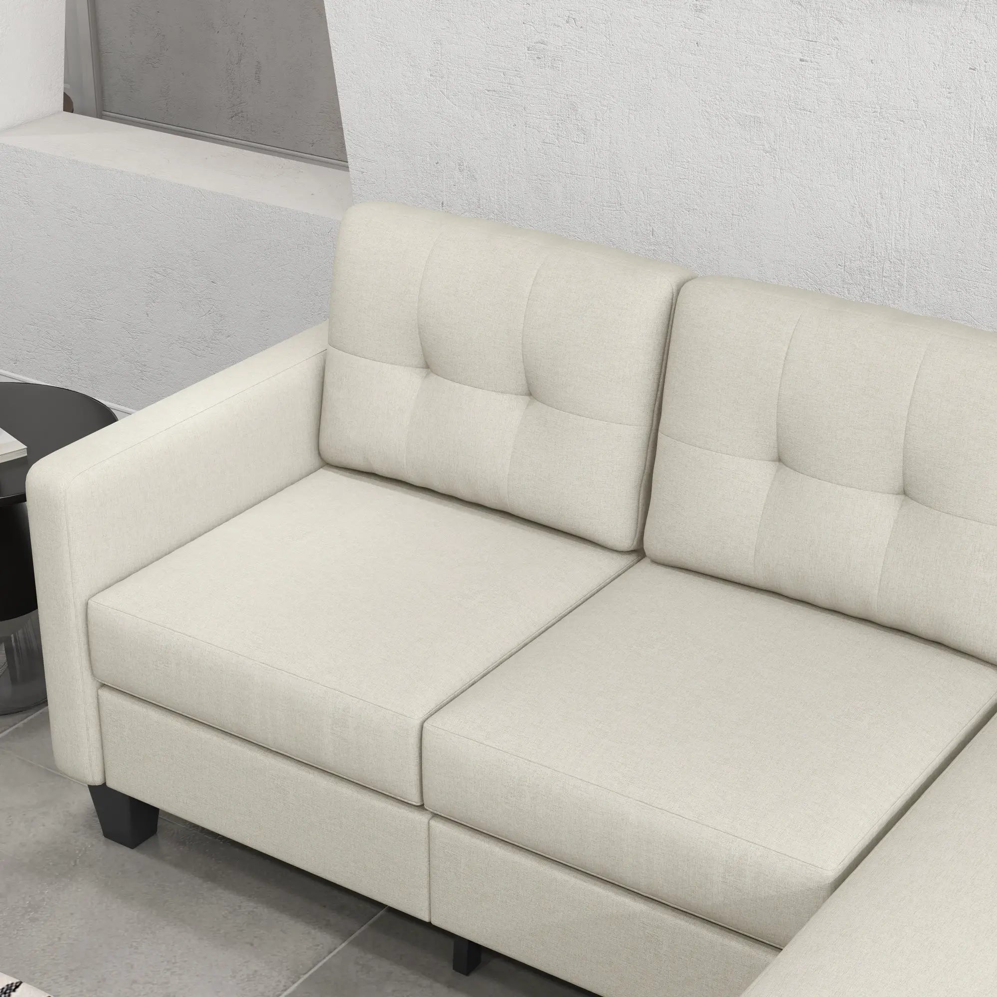 L-Shaped Sofa, 3 Seater Sectional with Ottoman, Beige 3-Seater Sofas at Gallery Canada