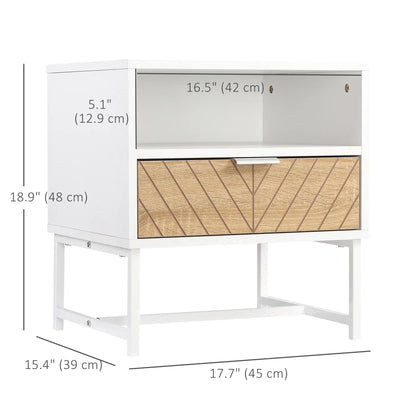 Modern Bedside Table with Drawer, Storage Shelf, Oak, White Bedside Tables at Gallery Canada