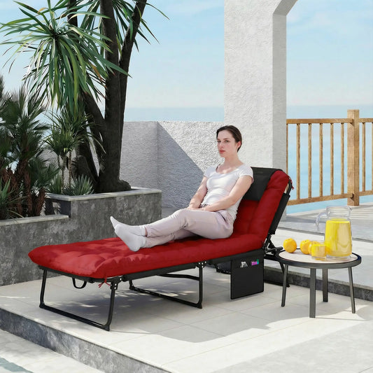 Folding Lounge Chair, 4-Level Reclining Back, Wine Red Lounger Chairs Wine Red, Black at Gallery Canada