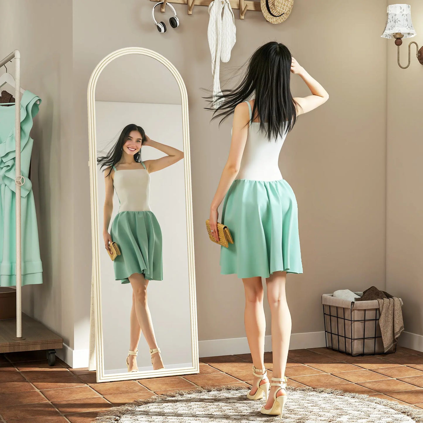 64" x 21" Full Length Mirror, Free Standing, Arched Body, White Full Length Mirrors at Gallery Canada