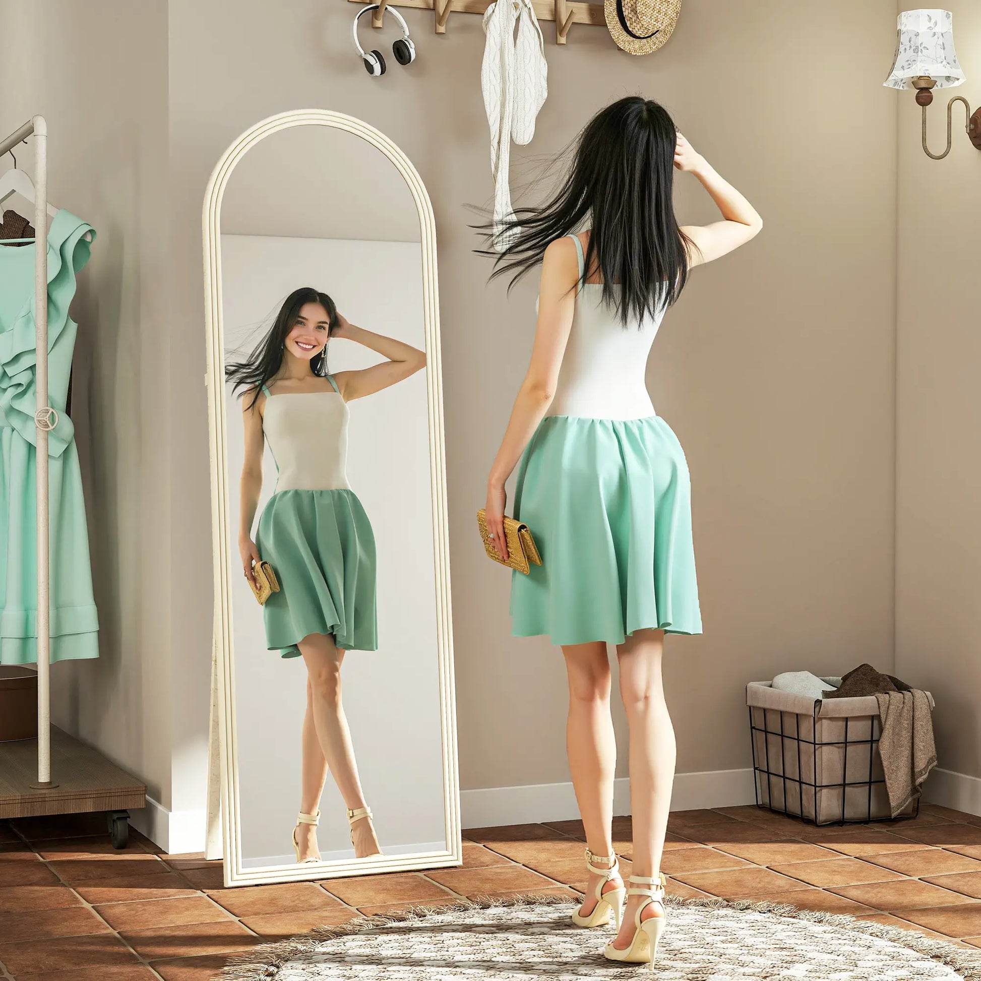 64" x 21" Full Length Mirror, Free Standing, Arched Body, White Full Length Mirrors at Gallery Canada