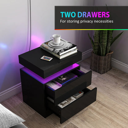 Nightstand Set of 2, End Tables with LED Lights, 2 Drawers, Black Bedside Tables at Gallery Canada