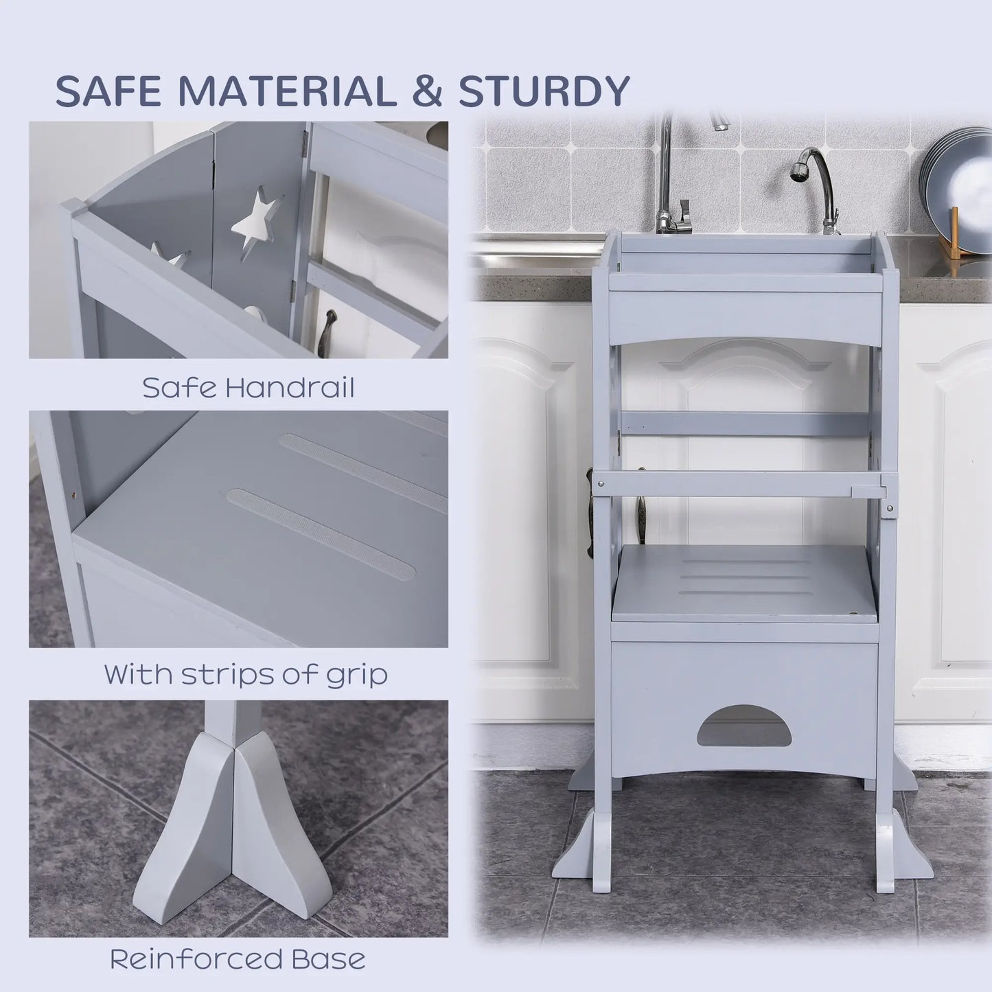 Step Stool with Safety Rail, Support Handles, Kitchen Counter Helper Toddler & Kids Step Stools at Gallery Canada