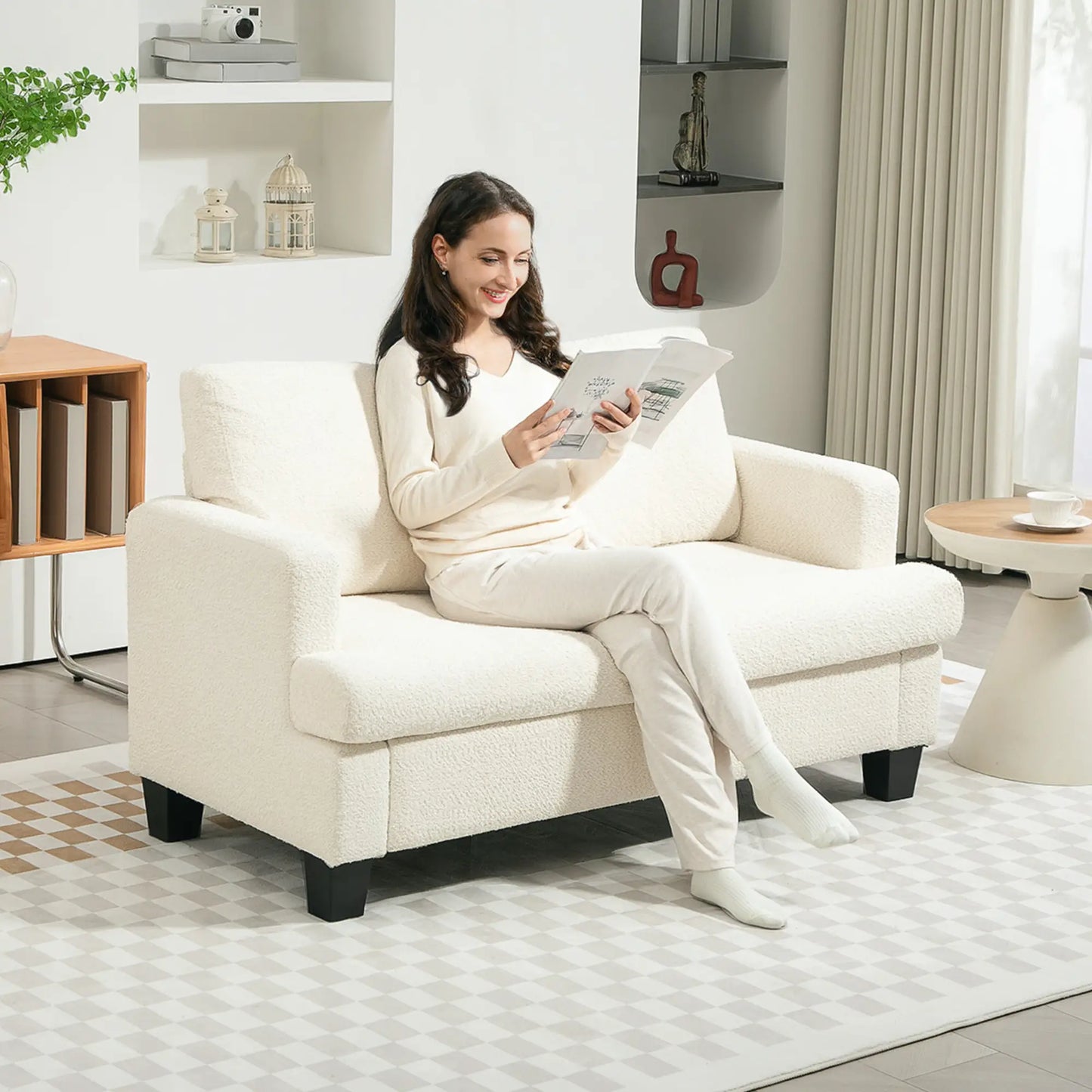 54.3" Loveseat Sofa, 2 Seater, Removable Cushions, Wood Frame, Cream White 2-Seater Sofas at Gallery Canada