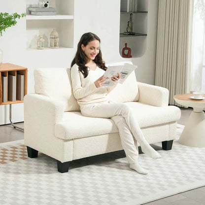 54.3" Loveseat Sofa, 2 Seater, Removable Cushions, Wood Frame, Cream White 2-Seater Sofas at Gallery Canada