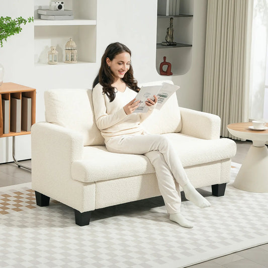 54.3" Loveseat Sofa, 2 Seater, Removable Cushions, Wood Frame, Cream White 2-Seater Sofas Cream at Gallery Canada