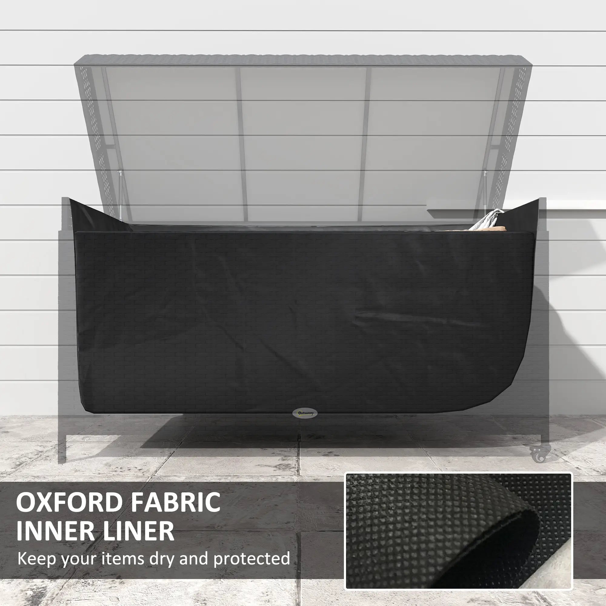 165 Gallon Deck Box, Wicker Outdoor Storage, Waterproof Liner, Black Patio Storage Boxes at Gallery Canada