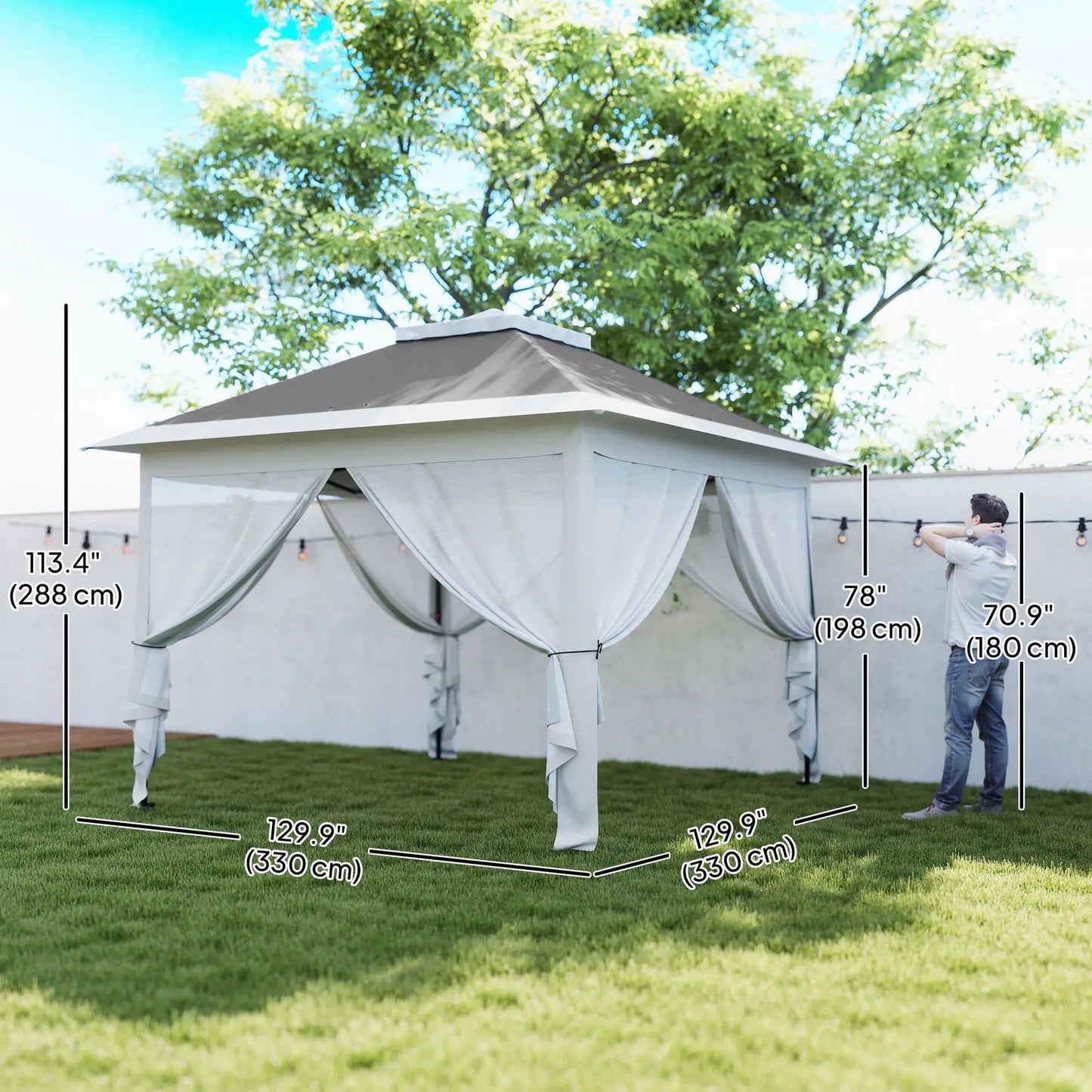 11' x 11' Pop Up Gazebo, Double Roof, Adjustable Canopy Tent, Dark Grey Pop Up Canopies at Gallery Canada