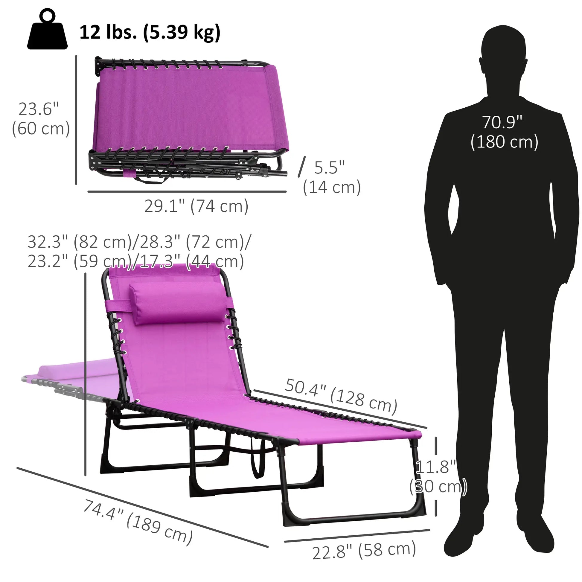 Outdoor Folding Lounge Chair, 4-Level Adjustable, Purple Lounger Chairs at Gallery Canada