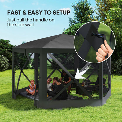 12' x 12' Hexagon Pop Up Screen Tent, Camping Shelter w/ Mesh, Carry Bag, Black Pop Up Canopies at Gallery Canada