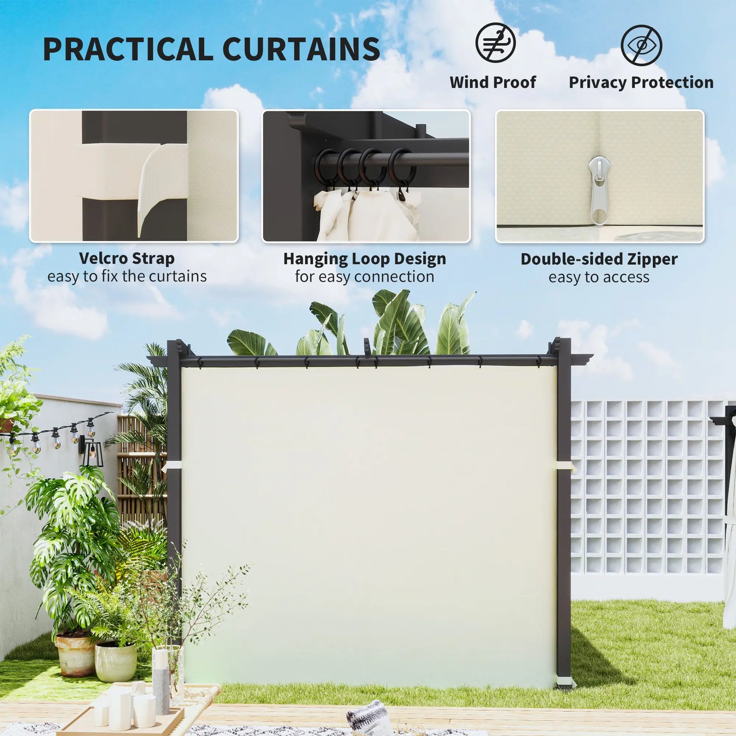 Metal Pergola, Sliding Roof Canopy, Retractable, 10' x 10', Beige Pergolas at Gallery Canada