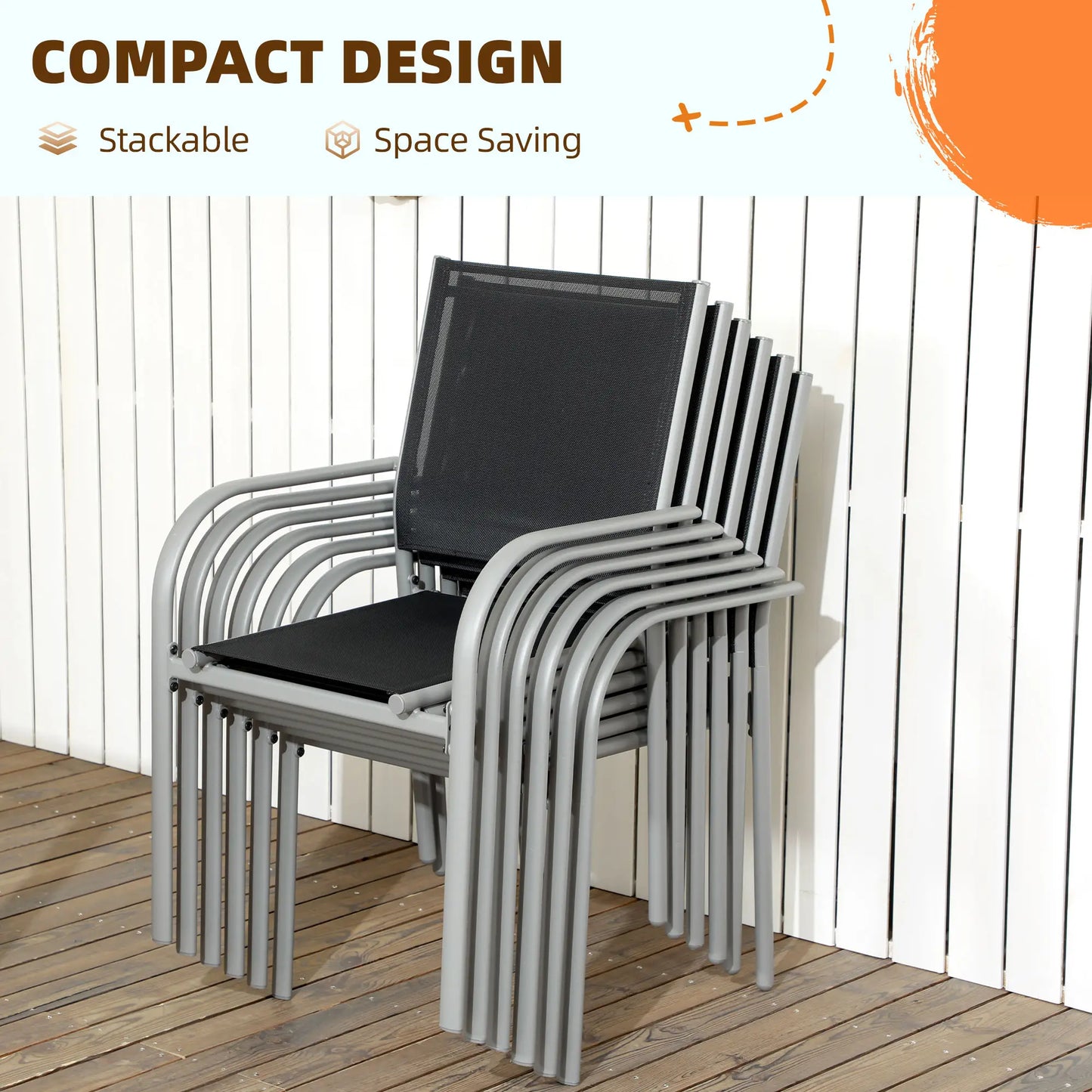 7 Piece Outdoor Dining Set, Table & 6 Stackable Chairs, Black Outdoor Dining Sets at Gallery Canada