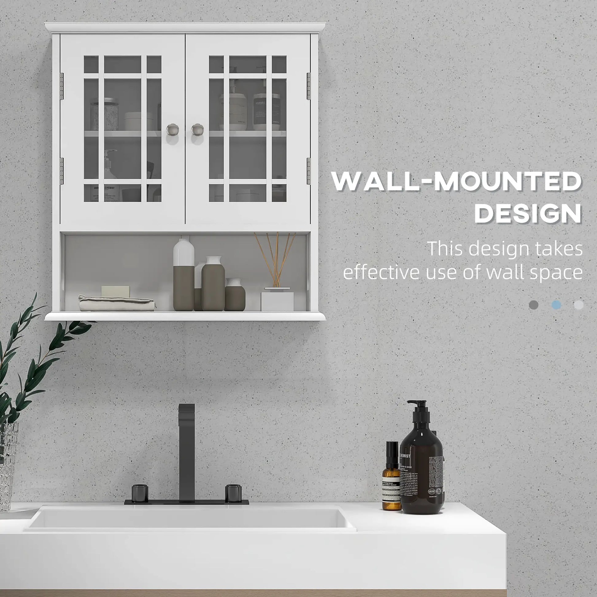 Modern Wall Mount Bathroom Cabinet, Storage Organizer with 2 Door Cabinet and Open Shelf, White Wall Mounted Cabinets at Gallery Canada