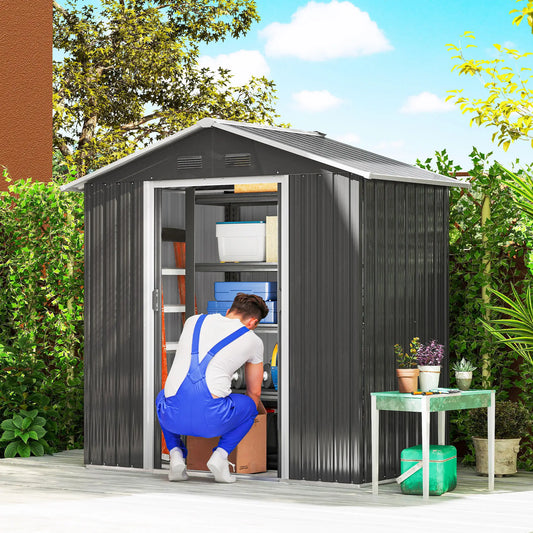 6.5x3.5ft Metal Garden Shed, Outdoor Tool Storage, Double Sliding Doors, Vents, Dark Grey Sheds Dark Grey at Gallery Canada
