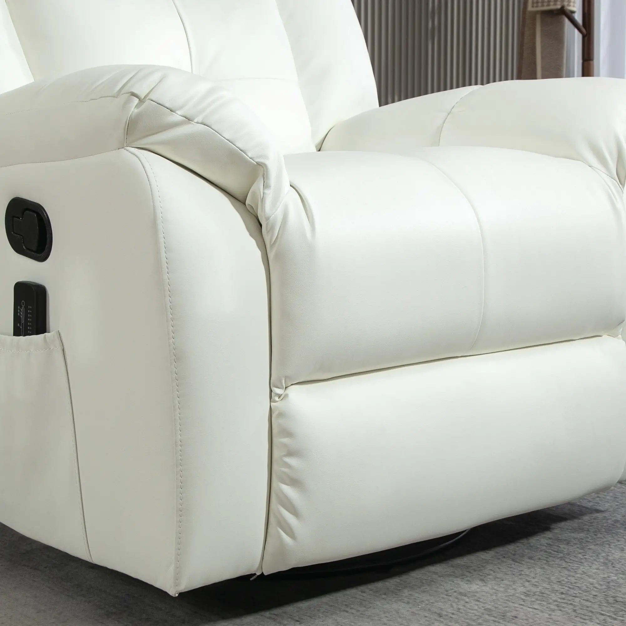 8-Point Vibration Massage Recliner Chair, PU Leather, Manual, Cream White Single Sofas at Gallery Canada