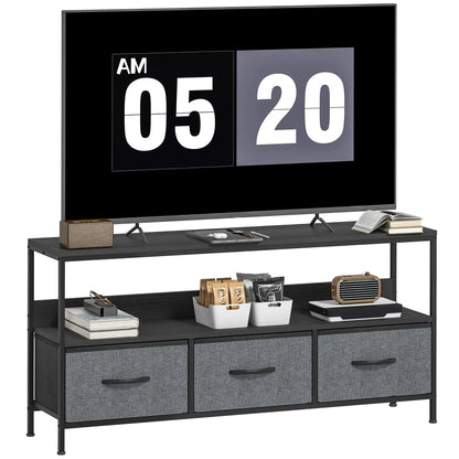TV Stand with Charging Station, 3 Foldable Drawers, Open Shelf, 55 Inch, Black TV Stands at Gallery Canada