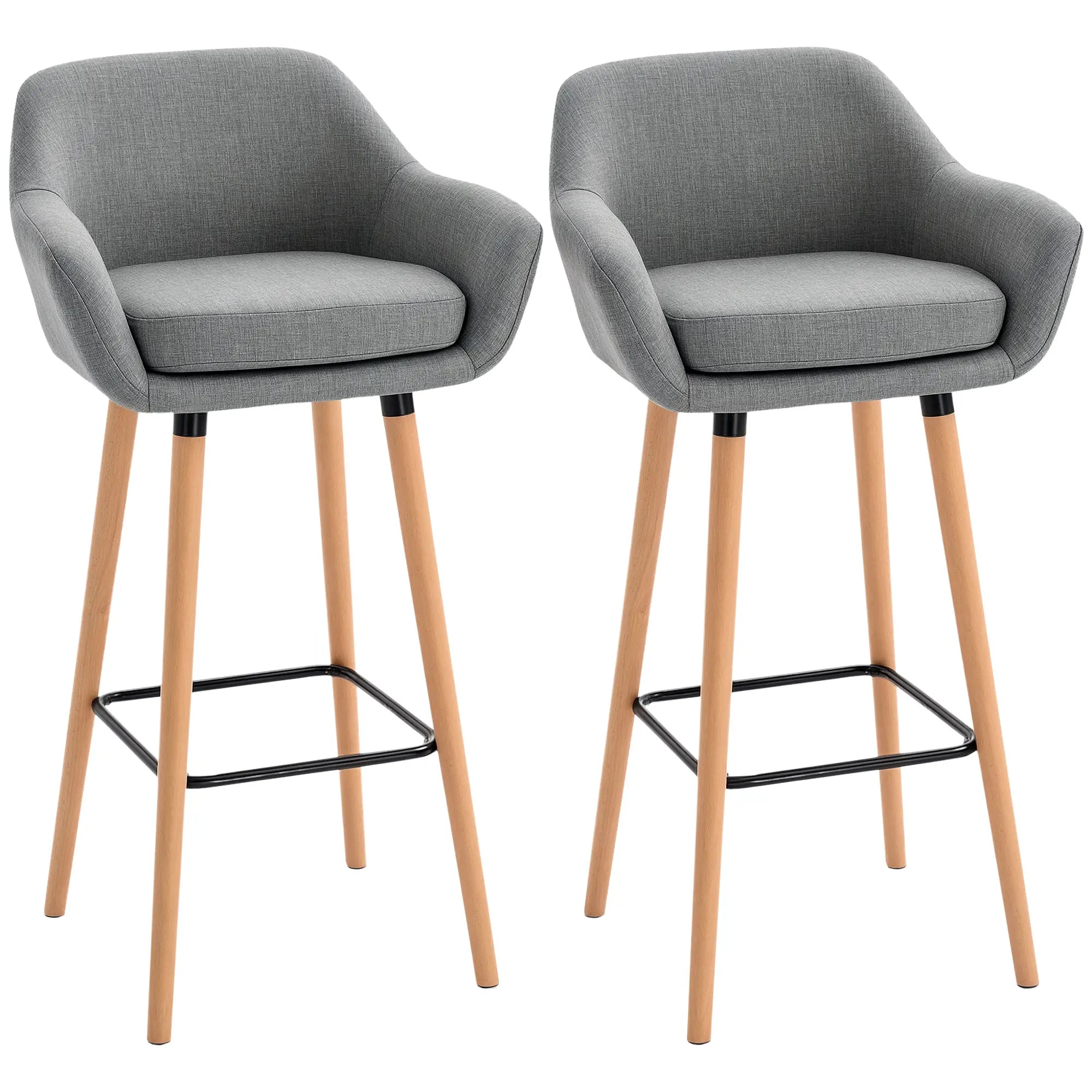 Modern Fabric Bar Stools Set of 2, Metal Frame, Wood Legs, Grey Bar Stools Grey at Gallery Canada