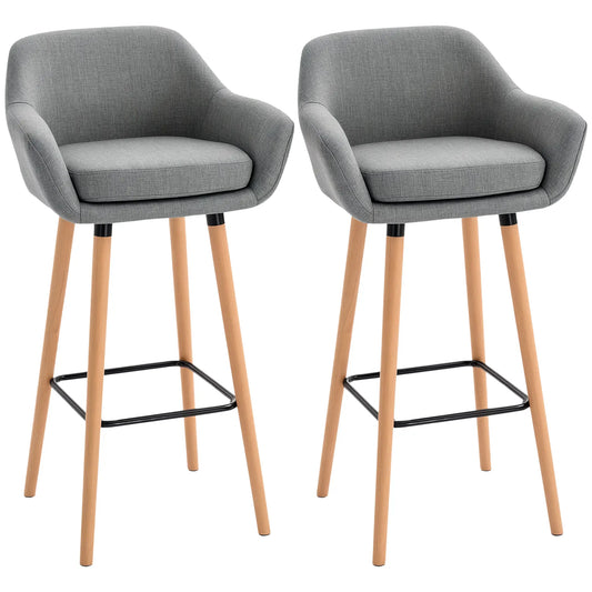 Modern Fabric Bar Stools Set of 2, Metal Frame, Wood Legs, Grey Bar Stools Grey at Gallery Canada