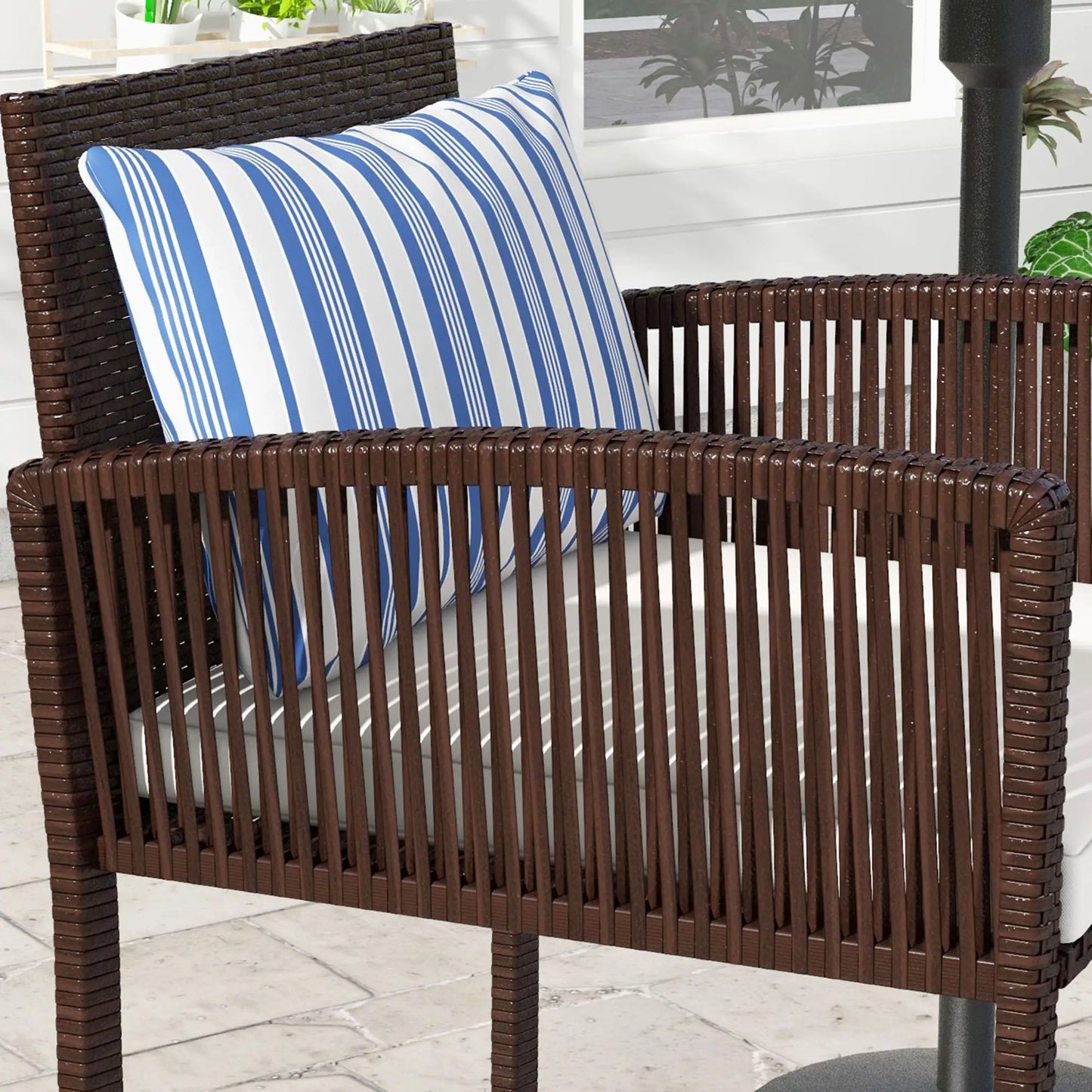 3-Piece Wicker Bar Set, Patio Table with Cushions, 25.2" x 19.3" x 37", White Bistro Sets at Gallery Canada