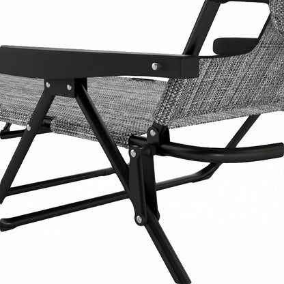 Folding Lounge Chair, Reclining Back, Mixed Grey, Grey