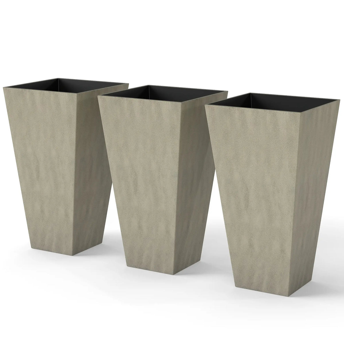 28" Tall Garden Plastic Planters, Set of 3, Indoor Outdoor, Mixed Grey, Grey