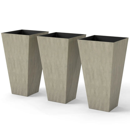 28" Tall Garden Plastic Planters, Set of 3, Indoor Outdoor, Mixed Grey, Grey