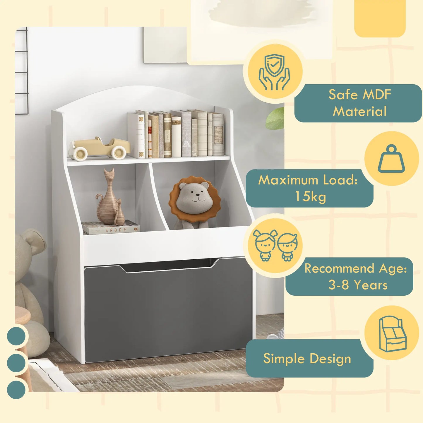 3 Tier Kids Bookcase with Drawer, 2 Storage Compartments, White Baby & Kids Storage at Gallery Canada