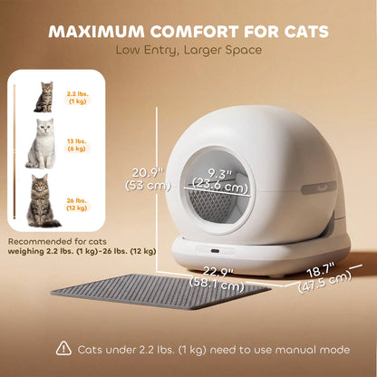 72L Automatic Self Cleaning Litter Box, App Control, Odor Noise Safety Sensors Cat Litter Box Enclosures at Gallery Canada