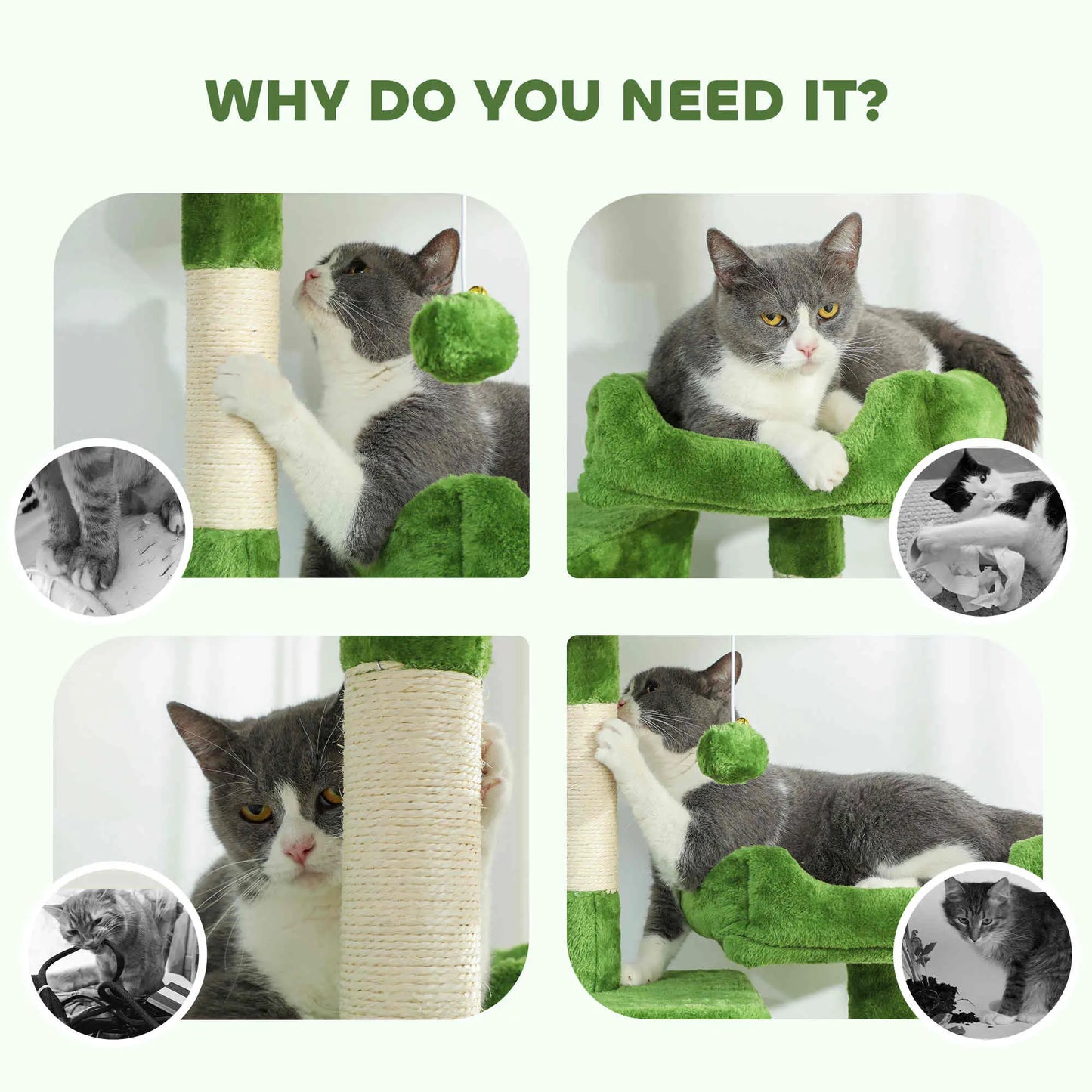 Cat Tree, 70 Inch Multi-Level Tower, 2 Condos, 2 Perches, Hammock, Green Cat Towers at Gallery Canada