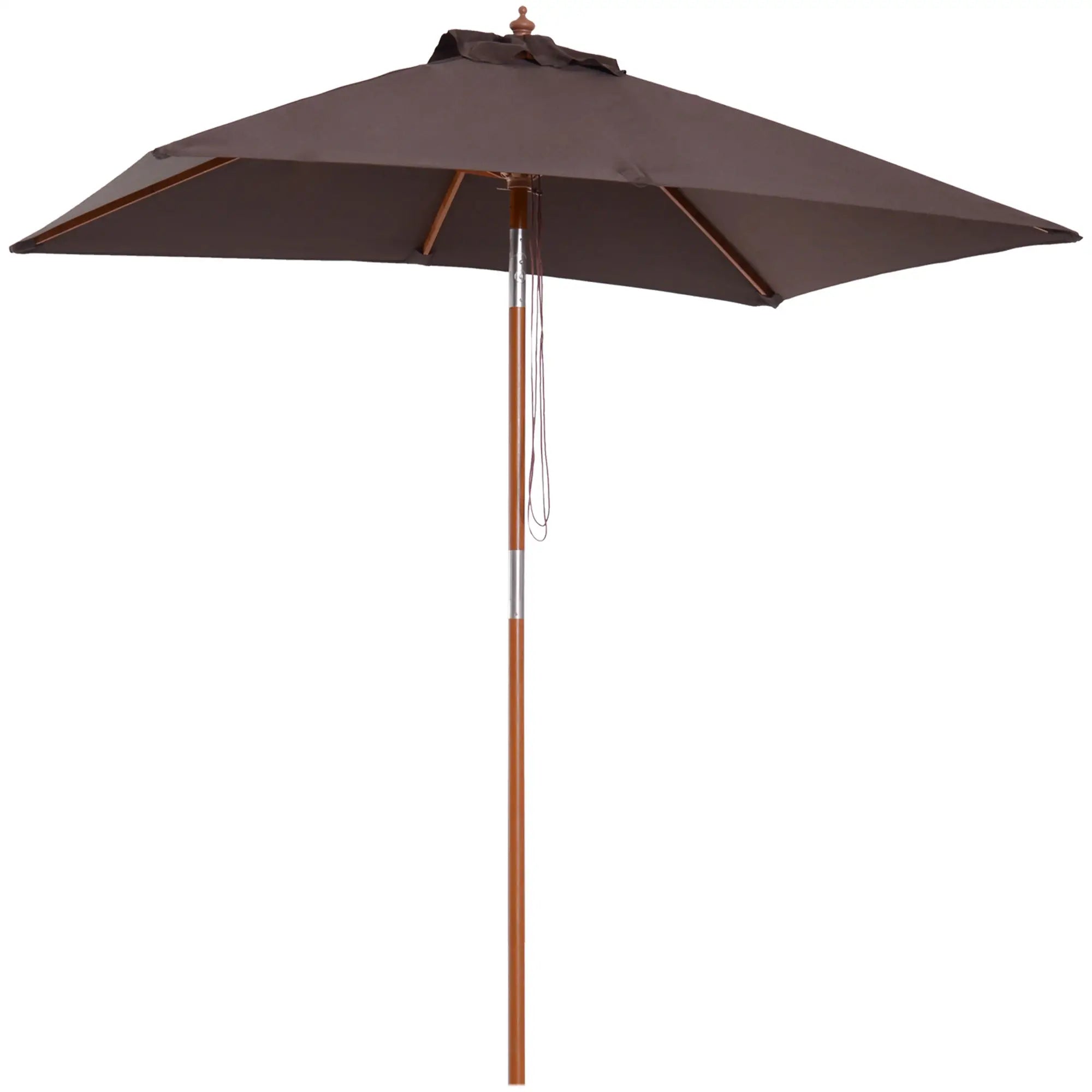 6.6x5ft Square Market Parasol, Wooden Patio Umbrella, Tilt Mechanism, 6 Bamboo Ribs Sun Umbrellas Coffee at Gallery Canada