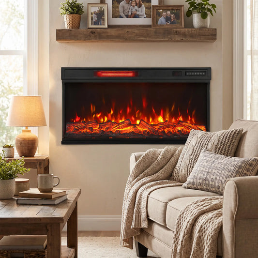 36" Electric Fireplace Insert, Wall Recessed, 1500W Linear Heater Electric Fireplaces Black at Gallery Canada