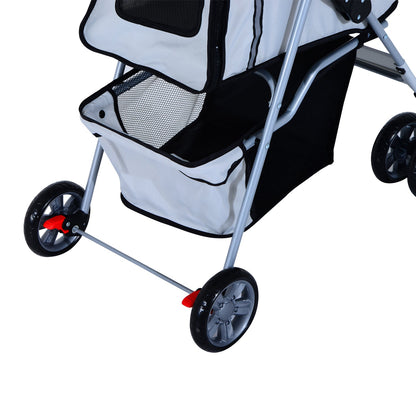 4 Wheel Dog Pet Stroller Dog Cat Carrier Folding Sunshade Canopy with Brake, Grey at Gallery Canada