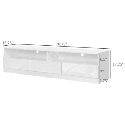 LED Lighted TV Stand for 75" TVs, Modern Cabinet with Drawers, High Gloss, White TV Stands at Gallery Canada