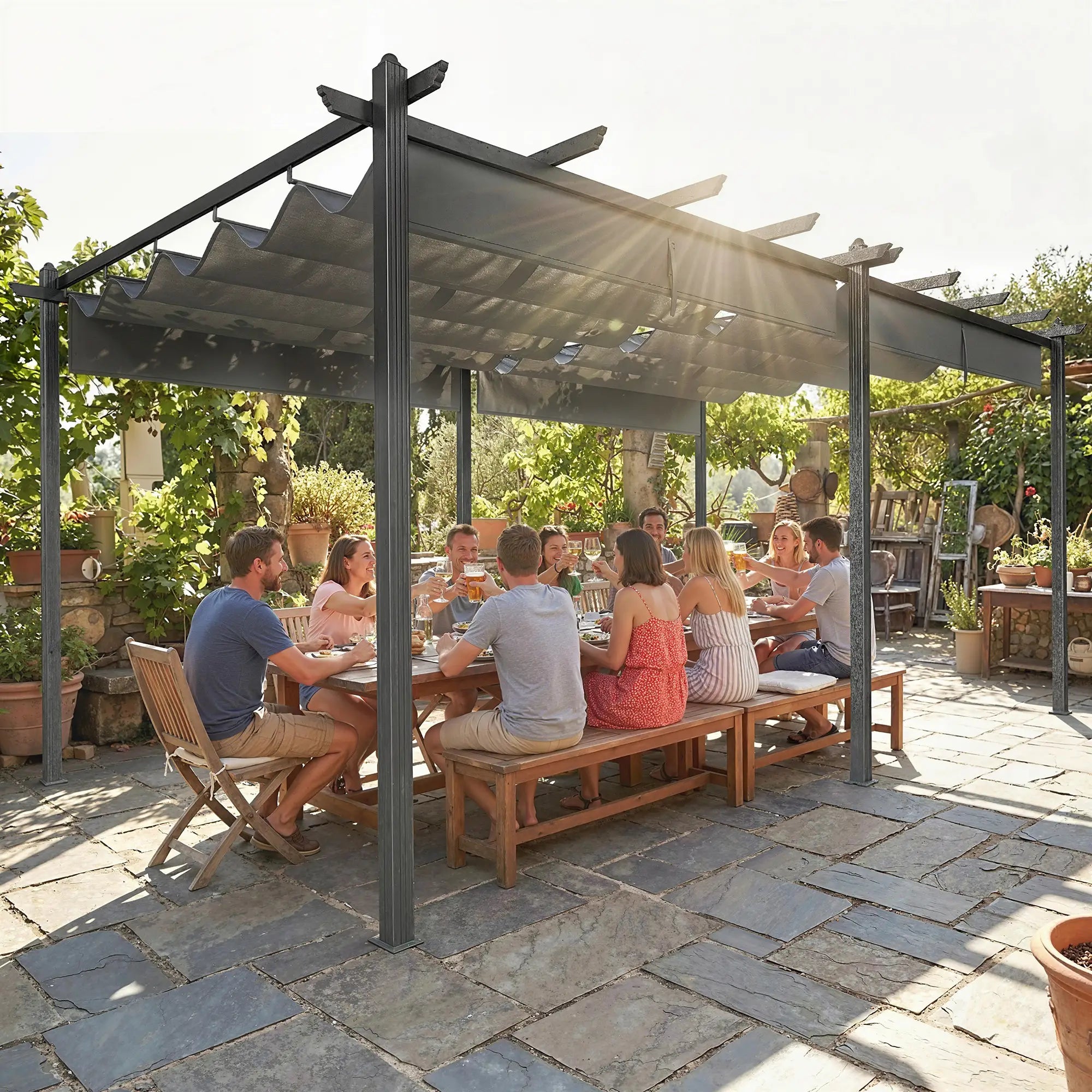 Retractable Pergola Canopy, 11.7' x 19.6', Aluminum, For Grill Patio Garden Deck Pergolas at Gallery Canada