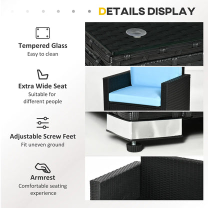 4-Piece Wicker Patio Set, Thick Cushions, PE Rattan Sofa, Glass Table, Sky Blue Patio Furniture Sets at Gallery Canada