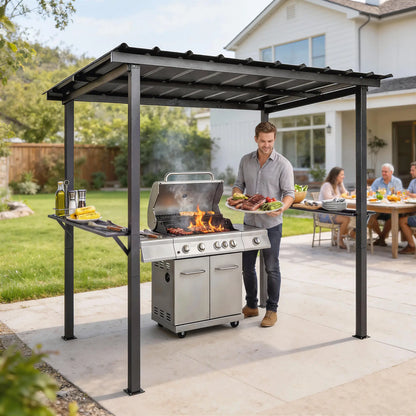 9' x 6' Hardtop Grill Gazebo, With 2 Side Shelves, Black BBQ Grill Gazebos at Gallery Canada